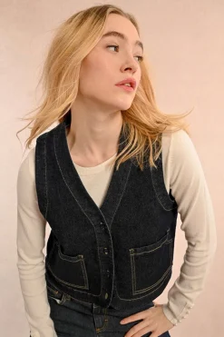 Molly Bracken Sleeveless Dark Denim Jacket