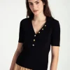 More & More Knit Top With Dec Buttons Black