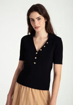 More & More Knit Top With Dec Buttons Black