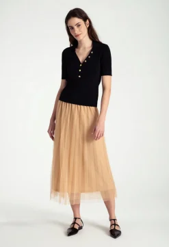 More & More Knit Top With Dec Buttons Black