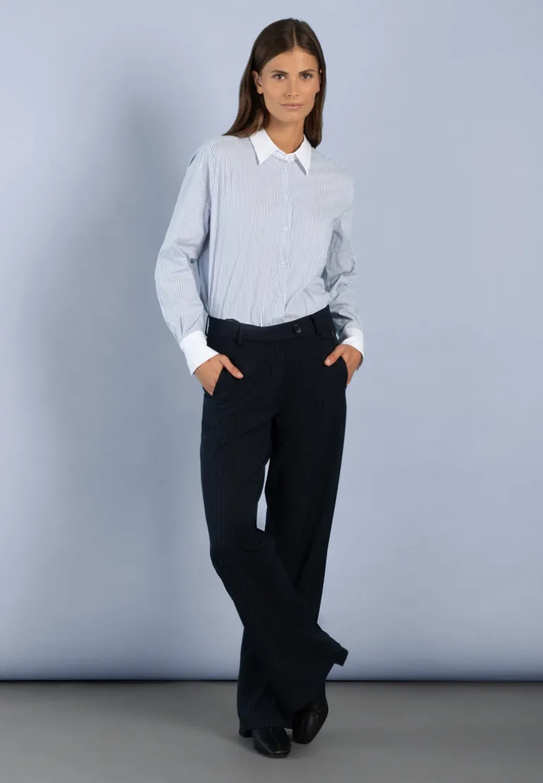 More & More Wide Leg Pinstripe Trousers Navy