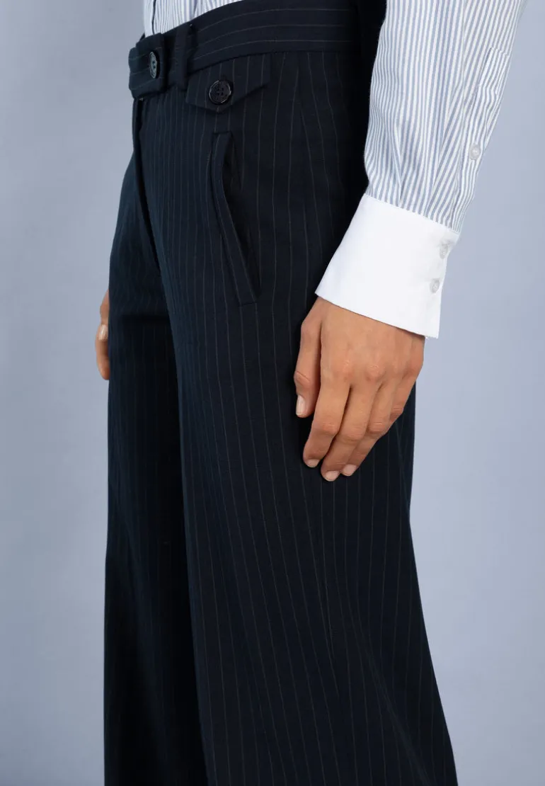 More & More Wide Leg Pinstripe Trousers Navy