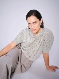 Mos Mosh Karin Marisol Linen Knit Top Shadow Grey