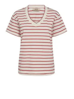 Mos Mosh Nani V-Neck Stripe Tee Ecru/Red