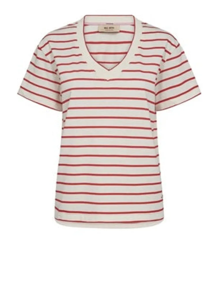 Mos Mosh Nani V-Neck Stripe Tee Ecru/Red