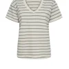 Mos Mosh Nani V-Neck Stripe Tee Ecru/Grey