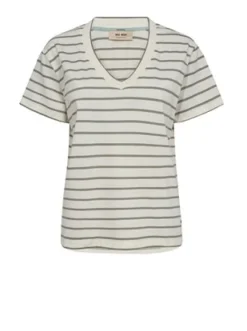Mos Mosh Nani V-Neck Stripe Tee Ecru/Grey
