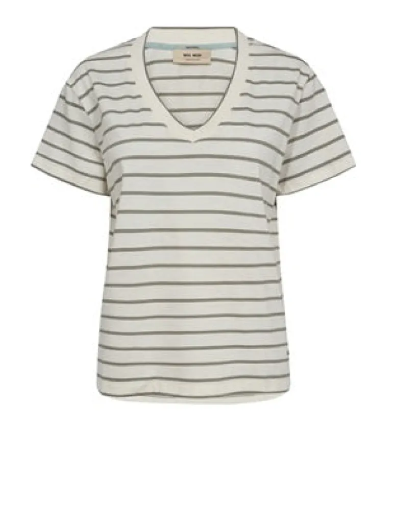 Mos Mosh Nani V-Neck Stripe Tee Ecru/Grey