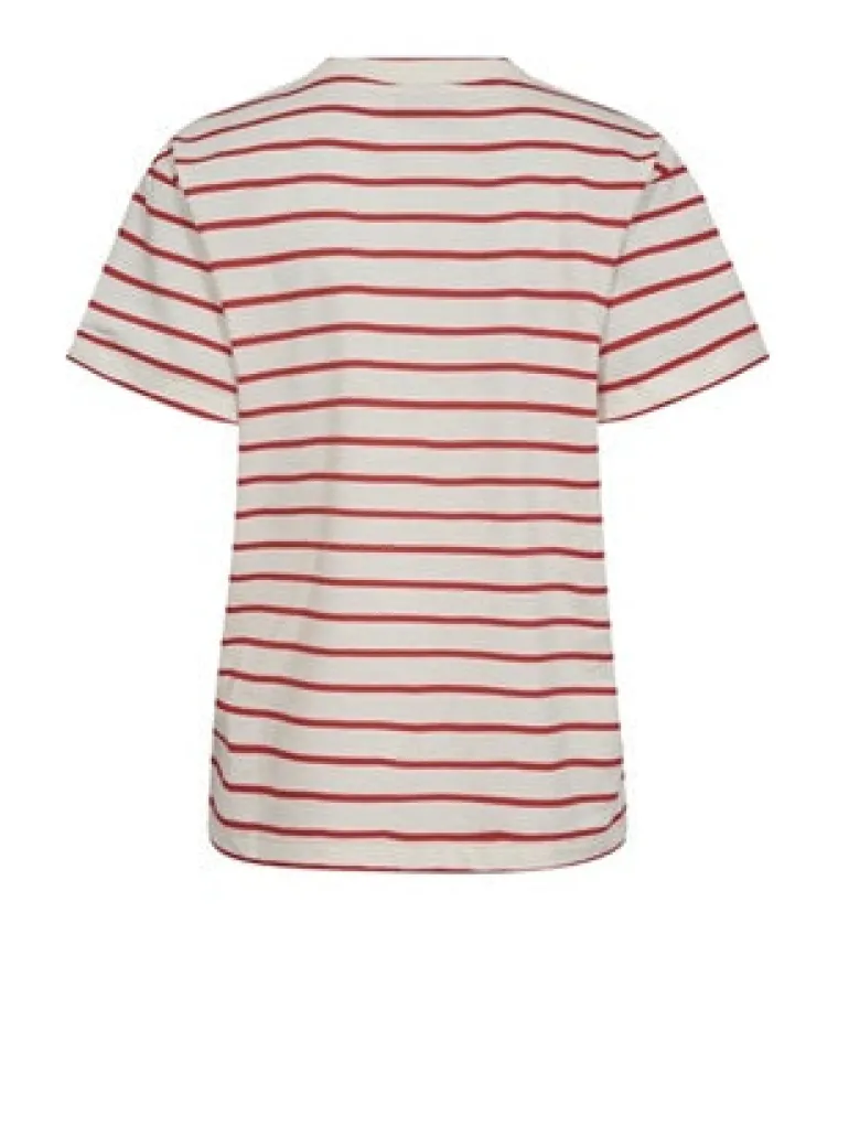 Mos Mosh Nani V-Neck Stripe Tee Ecru/Red