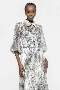 Nissa Floral Print Shirt Dress Black/White
