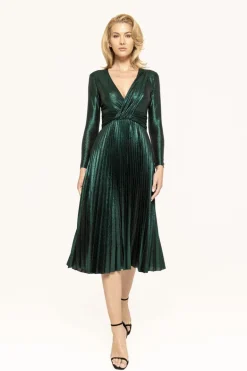 Nissa Green Pleated Midi Dress