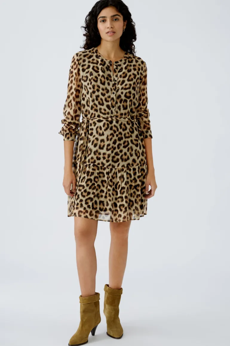 Oui Animal Print Dress Camel