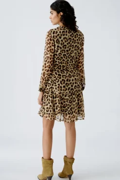 Oui Animal Print Dress Camel