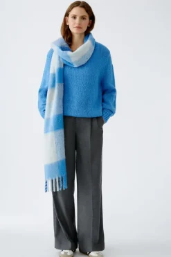 Oui Check Knit Scarf Blue/White