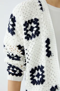 Oui Knit Cardigan White/Navy