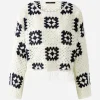 Oui Knit Check Jumper White/Navy