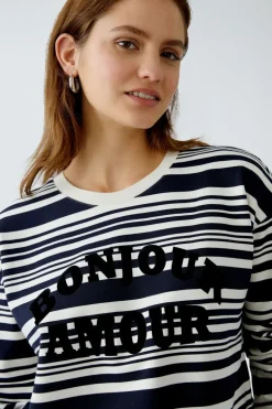 Oui Knit Striped Sweatshirt White/Navy