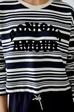 Oui Knit Striped Sweatshirt White/Navy