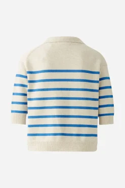Oui Knit Striped V-Neck Polo Sweater Off-white/Blue