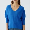 Oui Knit V-Neck Sweater Radiant Blue