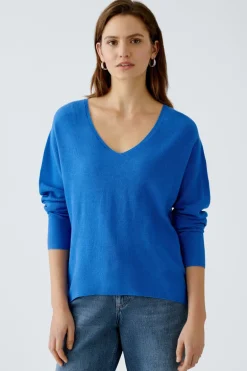 Oui Knit V-Neck Sweater Radiant Blue