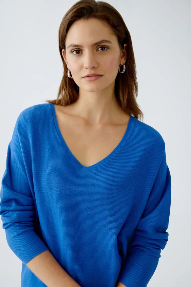 Oui Knit V-Neck Sweater Radiant Blue