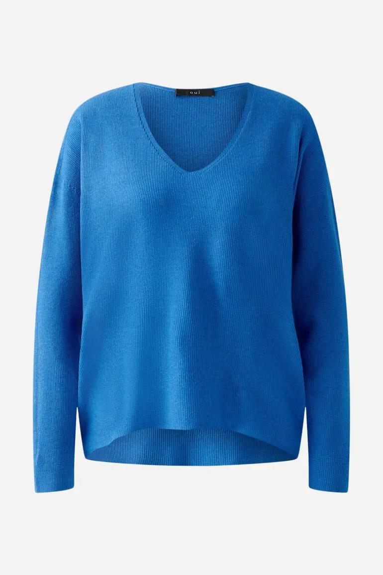 Oui Knit V-Neck Sweater Radiant Blue