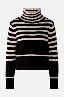 Oui Knitted Striped Jumper Black/Off-white