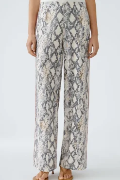 Oui Marlene Trouser Light Stone Grey Print