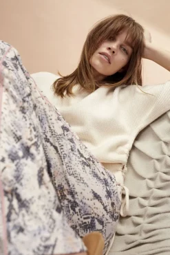 Oui Marlene Trouser Light Stone Grey Print