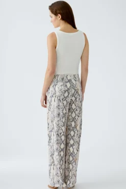 Oui Marlene Trouser Light Stone Grey Print