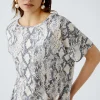 Oui Printed T-Shirt Light Stone Grey Print