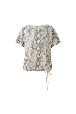 Oui Printed T-Shirt Light Stone Grey Print