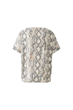 Oui Printed T-Shirt Light Stone Grey Print