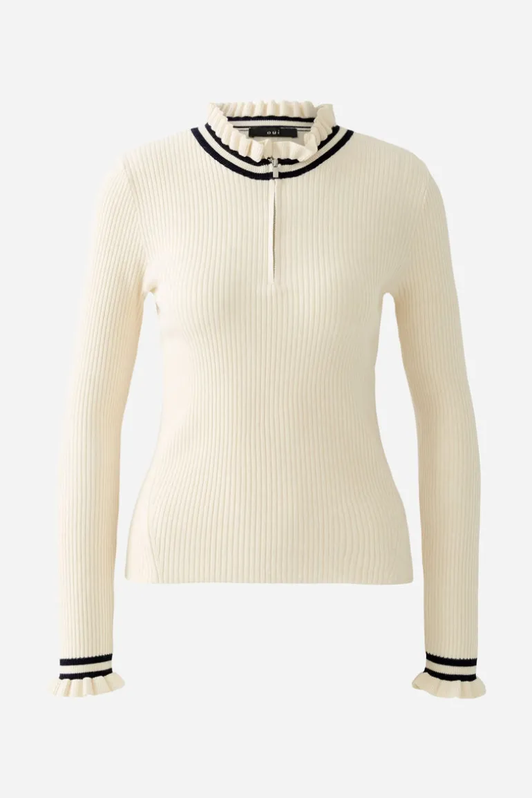 Oui Ribbed Knit Jumper Off-white