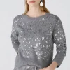 Oui Shiny Sequined Knit Sweater Grey