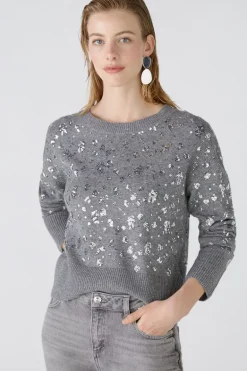 Oui Shiny Sequined Knit Sweater Grey