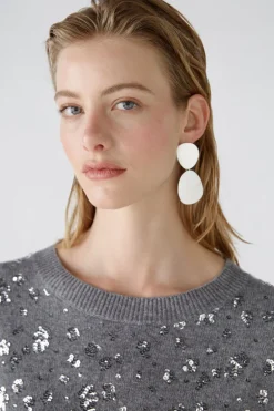 Oui Shiny Sequined Knit Sweater Grey