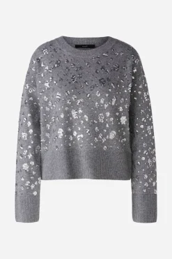 Oui Shiny Sequined Knit Sweater Grey