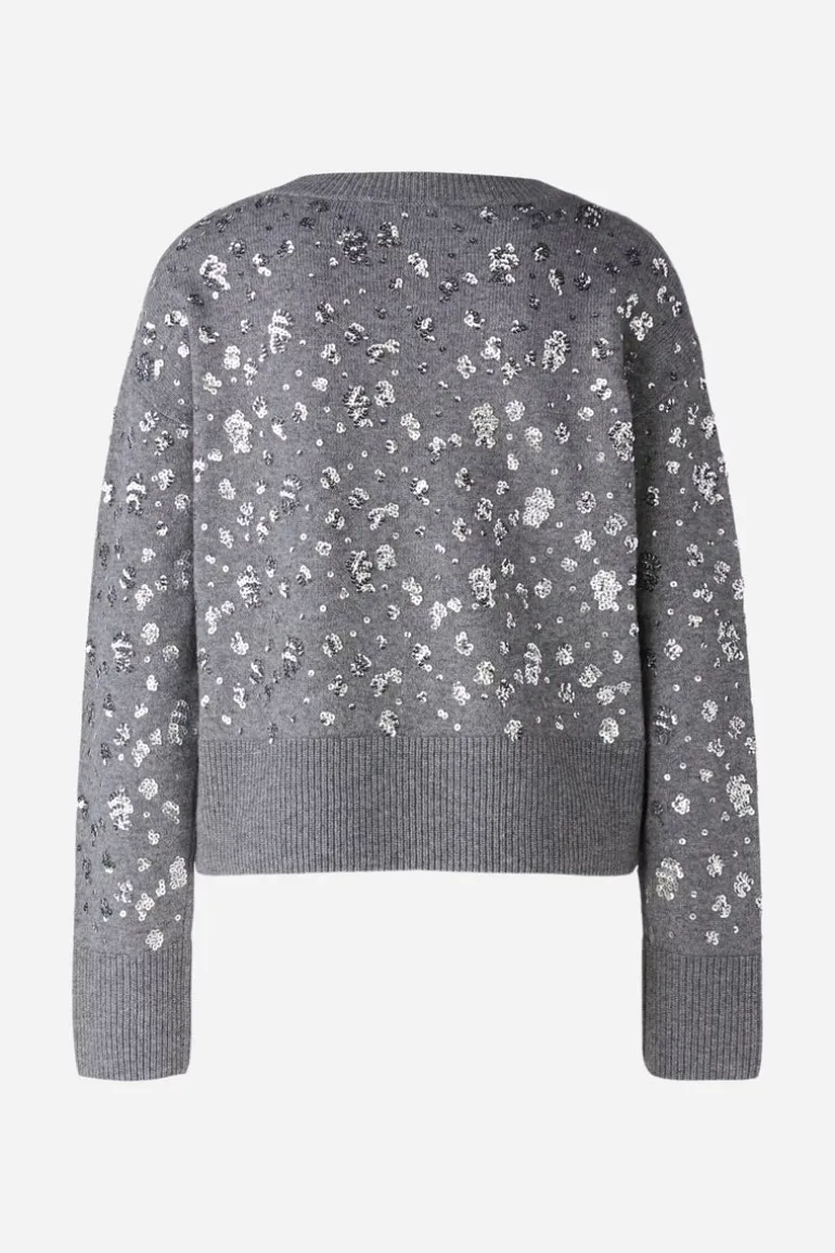 Oui Shiny Sequined Knit Sweater Grey