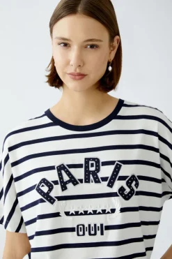 Oui Striped T-Shirt White/Navy