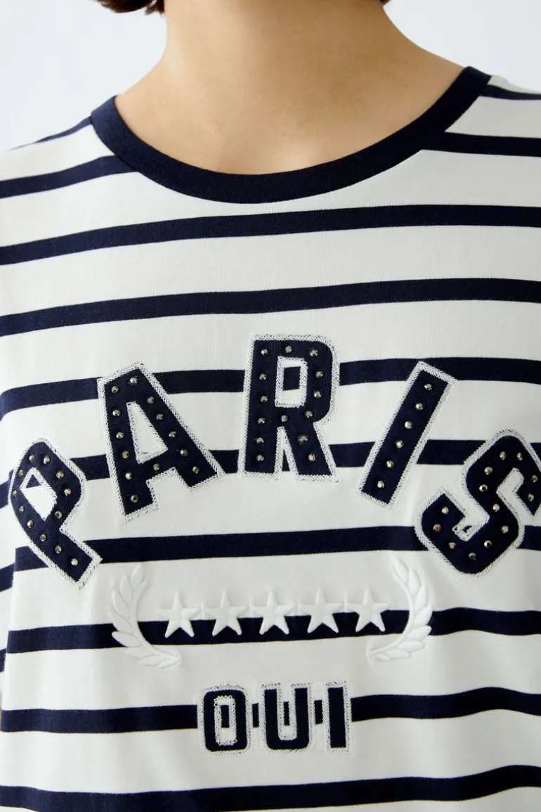 Oui Striped T-Shirt White/Navy