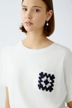 Oui T-Shirt With Crocheted Pocket Off-white