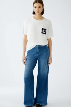 Oui T-Shirt With Crocheted Pocket Off-white