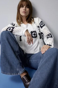 Oui T-Shirt With Crocheted Pocket Off-white