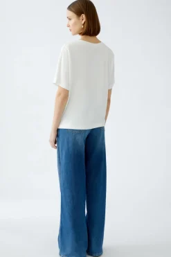 Oui T-Shirt With Crocheted Pocket Off-white