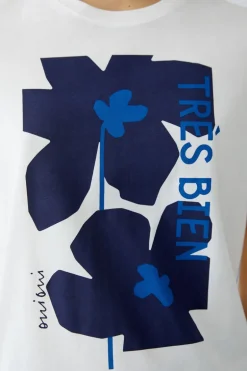 Oui T-Shirt With Floral Motif Optic White