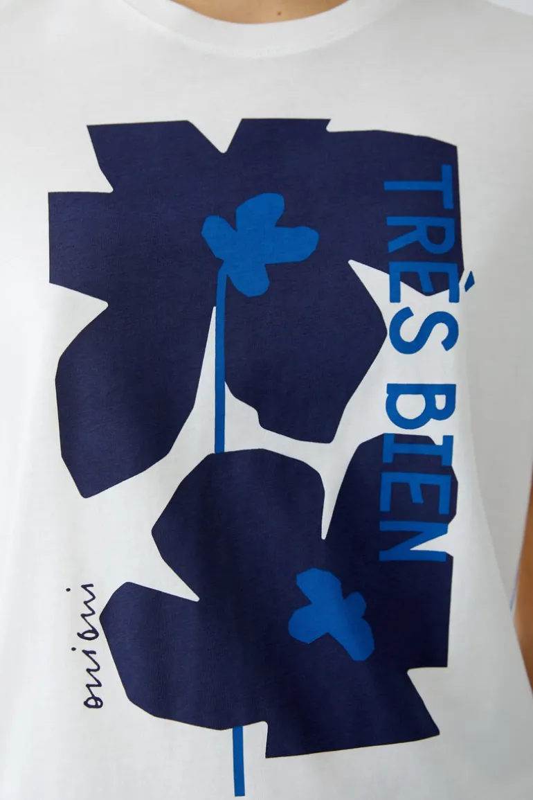 Oui T-Shirt With Floral Motif Optic White