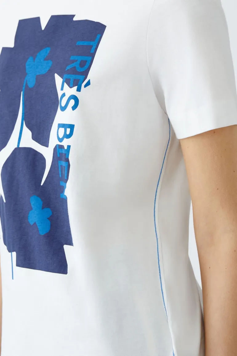 Oui T-Shirt With Floral Motif Optic White