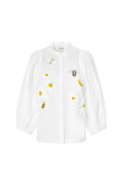 Psophia Embroidered Daisy Shirt White